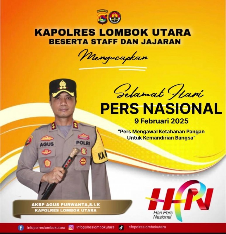 Ucapan Hari Pers Nasional 2025 oleh Kapolres Lombok Utara Ucapan Hari Pers Nasional 2025 oleh Kapolres Lombok Utara